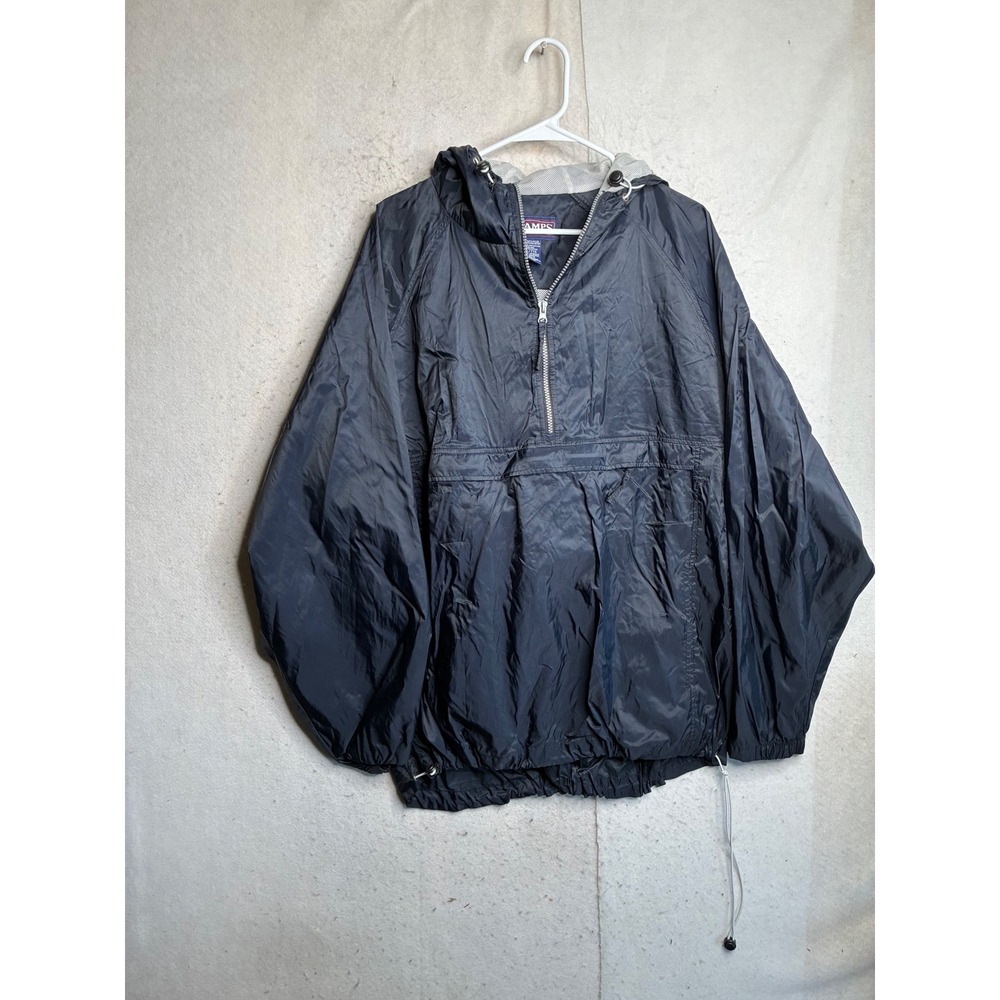 Champs Sports Mens XXL Navy Blue Half Zip Hooded Windbreaker Ripstop Jacket